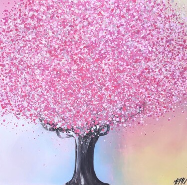 Painting titled "Sous le cerisier… (…" by Olivier Messas, Original Artwork, Acrylic Mounted on Wood Stretcher frame