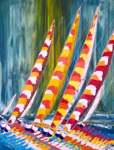 Painting titled "Course en mer… (ESP…" by Olivier Messas, Original Artwork, Acrylic Mounted on Wood Stretcher frame