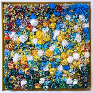 Collages titled "Couleurs des champs…" by Olivier Messas, Original Artwork, Collages Mounted on Wood Stretcher frame