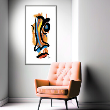 Digital Arts titled "REGARD BLEUTE 45x90…" by Olivier Nonis, Original Artwork, Digital Painting