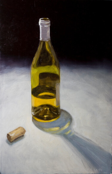 Malerei mit dem Titel "wine bottle on whit…" von Olivier Payeur, Original-Kunstwerk, Öl
