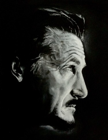 Dessin intitulée "Sean Penn" par Olivier Pringal, Œuvre d'art originale, Pastel Monté sur Autre panneau rigide