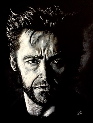 Dessin intitulée "Hugh Jackman" par Olivier Pringal, Œuvre d'art originale, Craie