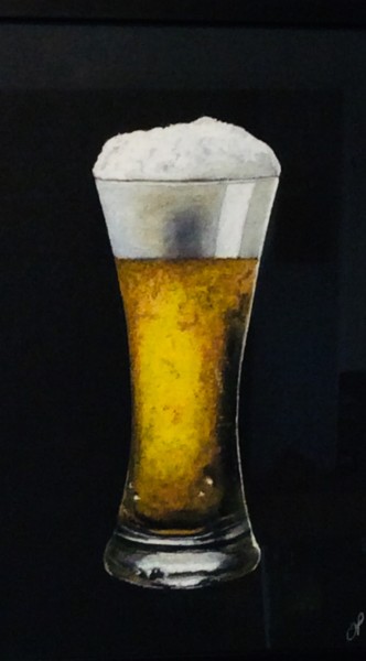 Dessin intitulée "Bière et lumière" par Olivier Pringal, Œuvre d'art originale, Pastel