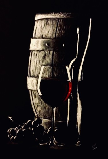 Zeichnungen mit dem Titel "Wine and light" von Olivier Pringal, Original-Kunstwerk, Kreide