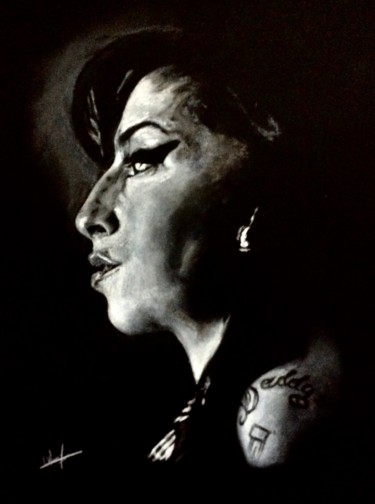 Zeichnungen mit dem Titel "Amy Winehouse" von Olivier Pringal, Original-Kunstwerk, Kreide