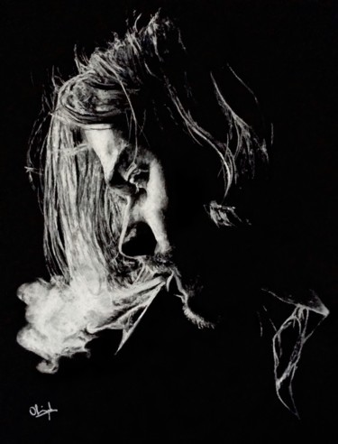 Disegno intitolato "Kurt Cobain smoking" da Olivier Pringal, Opera d'arte originale, Gesso Montato su Altro pannello rigido