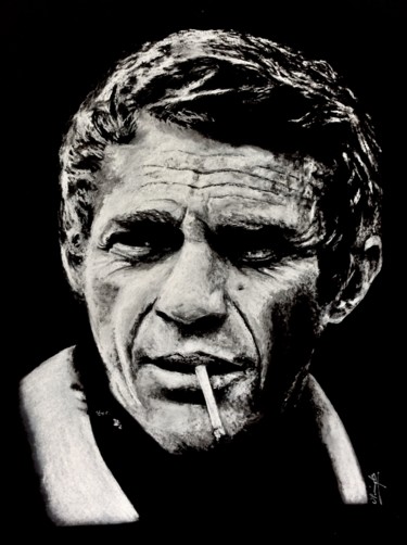 Drawing titled "McQueen smoking" by Olivier Pringal, Original Artwork, Chalk