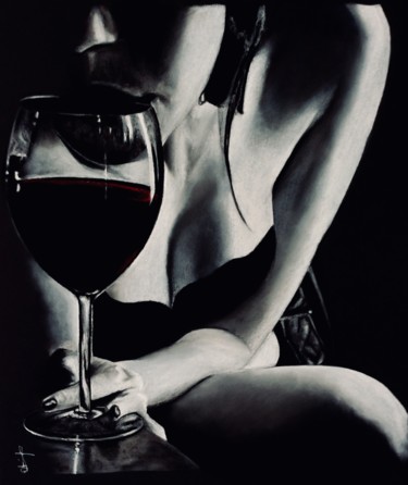 Drawing titled "Women & wine 2" by Olivier Pringal, Original Artwork, Chalk