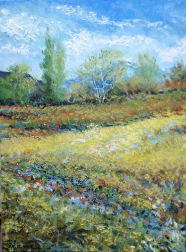 Painting titled "Champs de colza et…" by Olivier Rilliet, Original Artwork