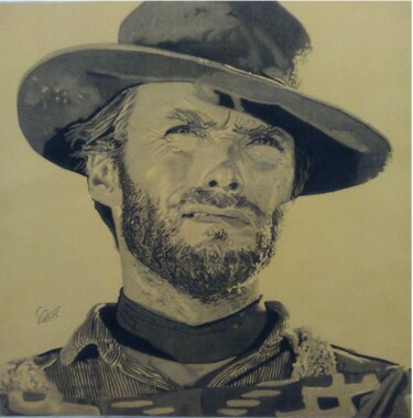 Drawing titled "Clint Eastwood" by Olivier Valèry, Original Artwork, Pastel