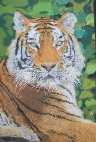 Drawing titled "Tigre" by Olivier Valèry, Original Artwork, Pastel