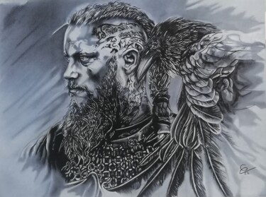 Dibujo titulada "Ragnar Lothbrok" por Olivier Valèry, Obra de arte original, Pastel