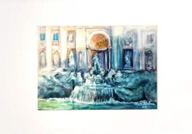 Painting titled "The Trevi fountain" by Olivier Ah-Sam, Original Artwork, Oil