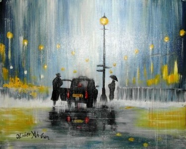 Painting titled "rainy night in Lond…" by Olivier Ah-Sam, Original Artwork, Oil
