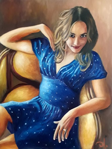 Painting titled "la-robe-bleue.jpg" by Olivier Baldocchi, Original Artwork, Oil