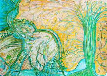 Рисунок под названием "Eléphant 1" - Olivier Dayot, Подлинное произведение искусства, Акрил