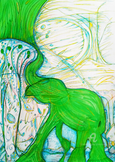 Drawing titled "Eléphant 2" by Olivier Dayot, Original Artwork, Acrylic