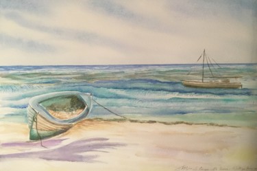 Peinture intitulée "La Barque-Île Saona…" par Olivier Follin, Œuvre d'art originale, Aquarelle
