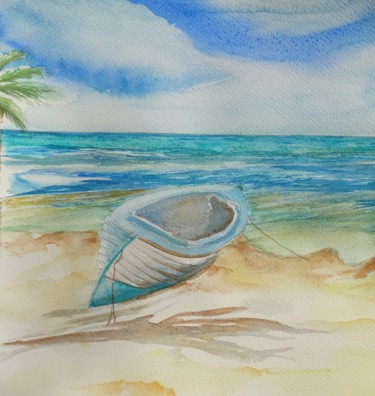 Peinture intitulée "Le lagon - Ile Saon…" par Olivier Follin, Œuvre d'art originale, Aquarelle