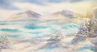 Peinture intitulée "Lac de montagne en…" par Olivier Follin, Œuvre d'art originale, Aquarelle