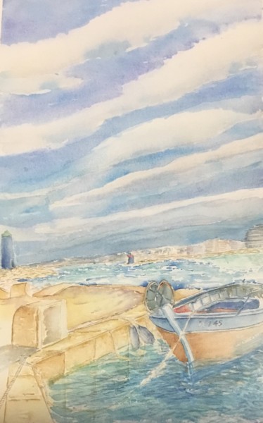 Painting titled "L’entrée du port de…" by Olivier Follin, Original Artwork, Watercolor