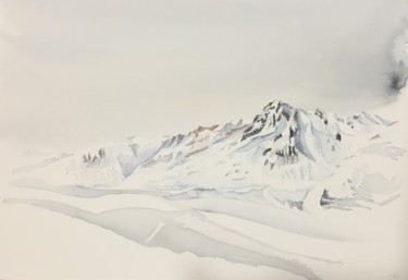 Painting titled "Montagnes enneigées…" by Olivier Follin, Original Artwork, Watercolor