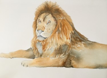 Painting titled "Lion.jpeg" by Olivier Follin, Original Artwork, Watercolor