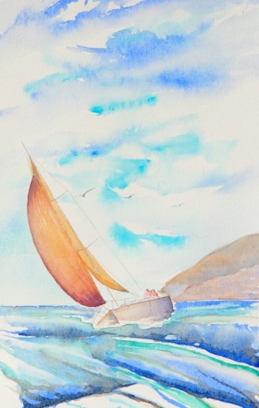 Peinture intitulée "Voilier au vent de…" par Olivier Follin, Œuvre d'art originale, Aquarelle