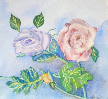 Painting titled "les-roses.jpg" by Olivier Follin, Original Artwork, Watercolor