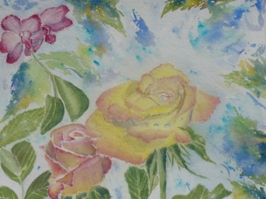 Peinture intitulée "roses-et-orchidée.j…" par Olivier Follin, Œuvre d'art originale, Aquarelle