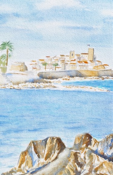 Painting titled "Le Vieil Antibes II…" by Olivier Follin, Original Artwork, Watercolor
