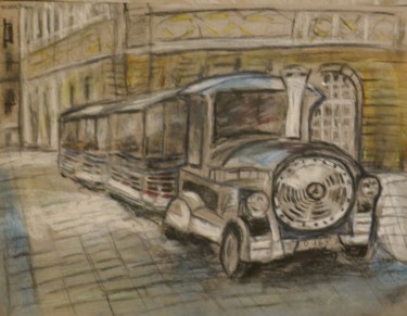 Drawing titled "Le petit train" by Olivier Gourion, Original Artwork, Pastel