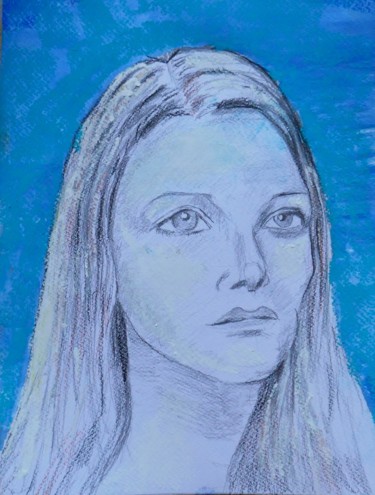 Drawing titled "VISAGE DE FEMME" by Olivier Gourion, Original Artwork, Pencil