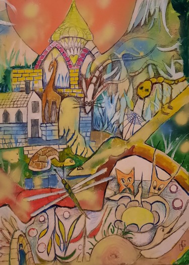 Painting titled "Un petit monde très…" by Olivier Gourion, Original Artwork, Acrylic