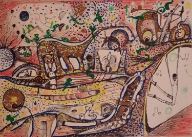 Dessin intitulée "En equilibre" par Olivier Gourion, Œuvre d'art originale, Encre
