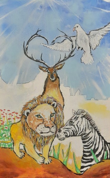 Peinture intitulée "le royaume du lion" par Olivier Gourion, Œuvre d'art originale, Acrylique