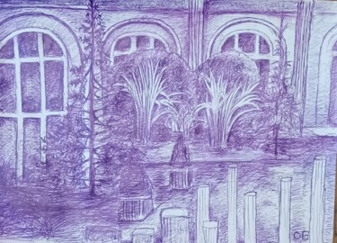 Drawing titled "Un parc" by Olivier Gourion, Original Artwork, Ballpoint pen