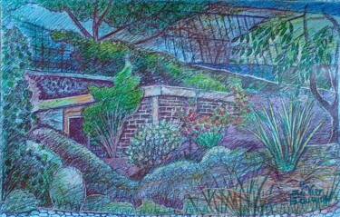 Drawing titled "Le jardin alpin" by Olivier Gourion, Original Artwork, Ballpoint pen
