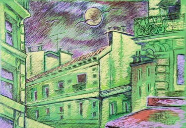 Dessin intitulée "La ville verte" par Olivier Gourion, Œuvre d'art originale, Acrylique