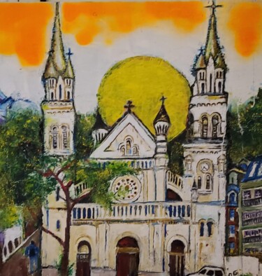 Peinture intitulée "Eglise Saint Ambroi…" par Olivier Gourion, Œuvre d'art originale, Huile