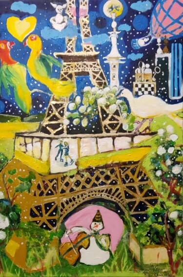 Painting titled "La tour eiffel" by Olivier Gourion, Original Artwork, Acrylic