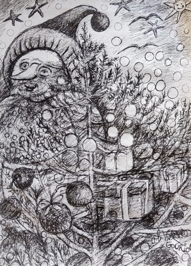 Dessin intitulée "Les cadeaux de noel" par Olivier Gourion, Œuvre d'art originale, Stylo à bille