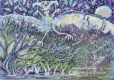 Desenho intitulada "Une arrivée planant…" por Olivier Gourion, Obras de arte originais, Acrílico