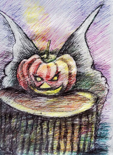 Disegno intitolato "pour halloween" da Olivier Gourion, Opera d'arte originale, Biro