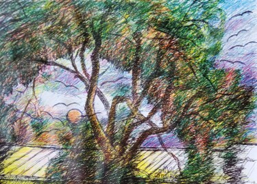 Drawing titled "un arbre au jardin…" by Olivier Gourion, Original Artwork, Acrylic