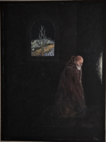 Schilderij getiteld "moine en prière" door Olivier Le Gac, Origineel Kunstwerk, Acryl