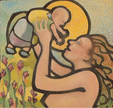 Painting titled "une maman" by Olivier Le Gac, Original Artwork, Oil