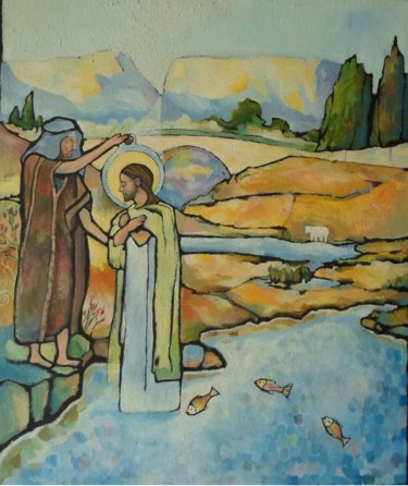 Ζωγραφική με τίτλο "baptême de Jésus" από Olivier Le Gac, Αυθεντικά έργα τέχνης, Λάδι