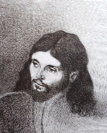 Rysunek zatytułowany „d'après "Jésus" de…” autorstwa Olivier Le Gac, Oryginalna praca, Ołówek